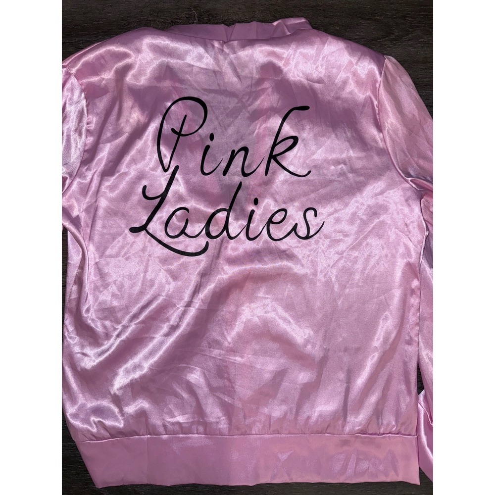Grease Pink Ladies Costume Jacket Satin Pink Womens Size Medium Zip Up Bomber - Picture 7 of 7